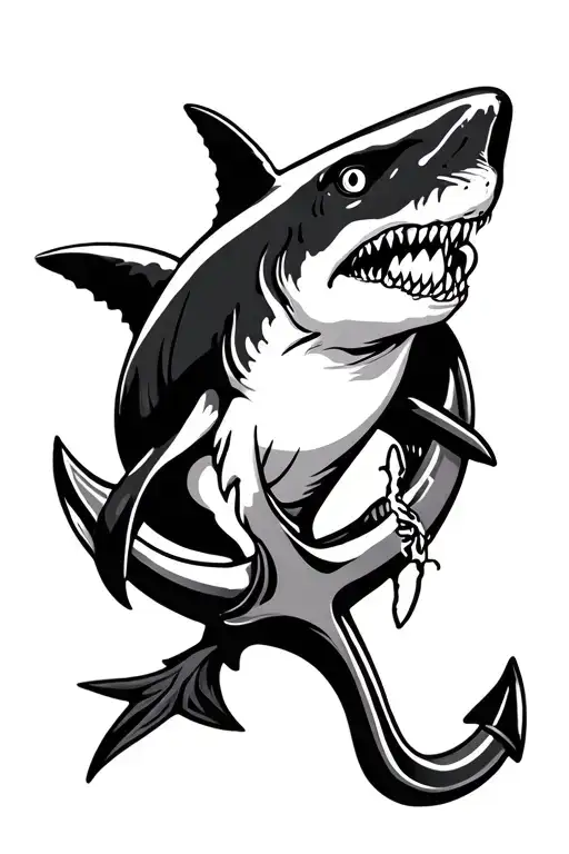  shark and anchor tattoo design idea