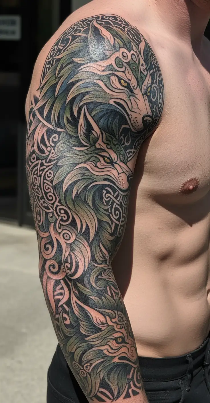 fenrir viking norse wolf tattoo design idea