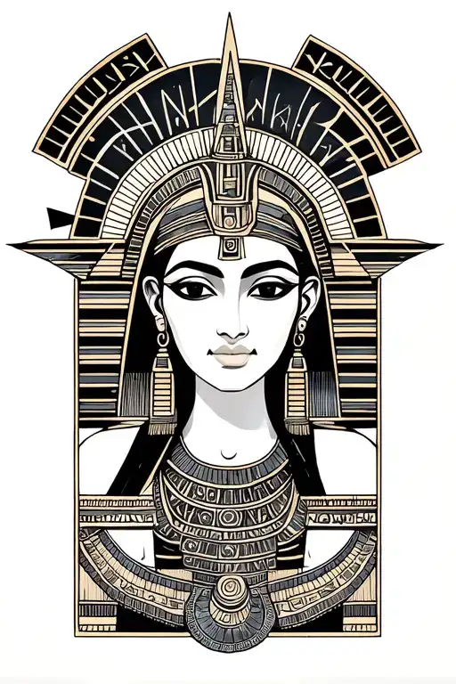 virgo zodiac sign surrounded my mountain with Egyptian Goddess Mut tattoo design idea