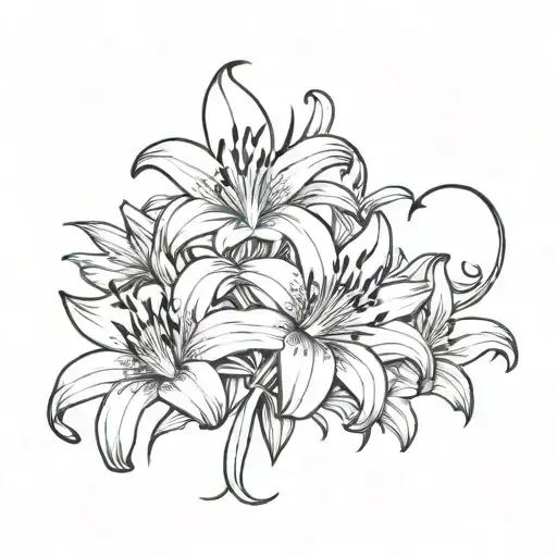 scorpion and tiger lily flowers surrounding tattoo design idea