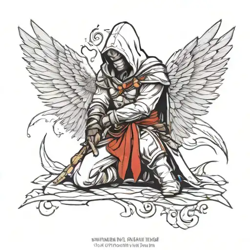 assassin creed kneeling with wings  tattoo design idea