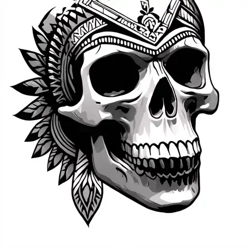 Tattoo on the neck of a skull in the center with Aztec decorations tattoo design idea