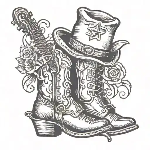 Fiddle  & Cowboy Boot tattoo design idea