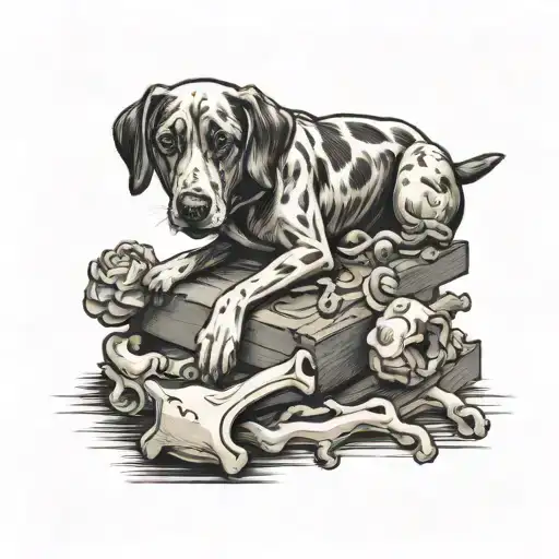A dog stealing a bone from a pile of stolen goods tattoo design idea