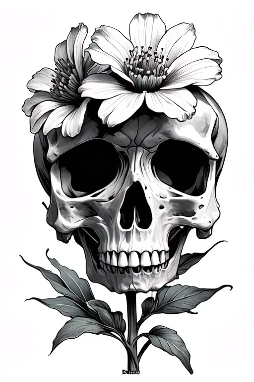skeleton flower tattoo design idea