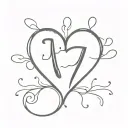 heart with number 7 letters j and r tattoo design idea