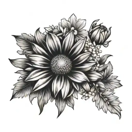 aster flower and daisy flower bouquet tattoo design idea