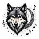 Musical notes with wolf and moon tattoo design idea