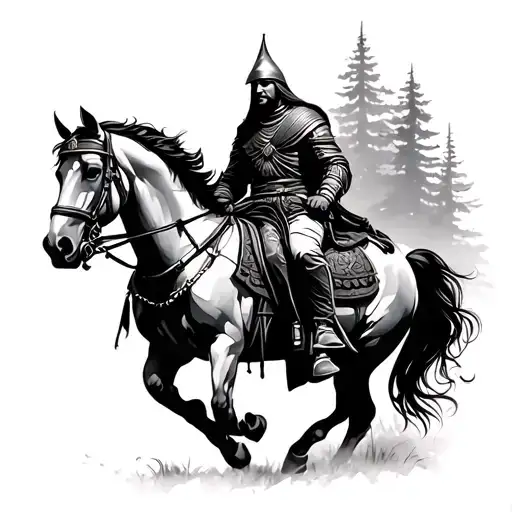 Persian warrior on horseback riding nature tattoo design idea