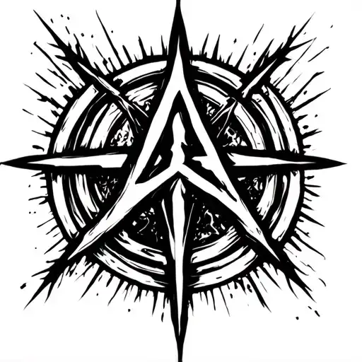 occultism symbologies anarchy symbol in the background tattoo design idea