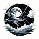 lightning realist with cloud and moon tattoo design idea