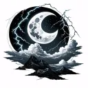 lightning realist with cloud and moon tattoo design idea