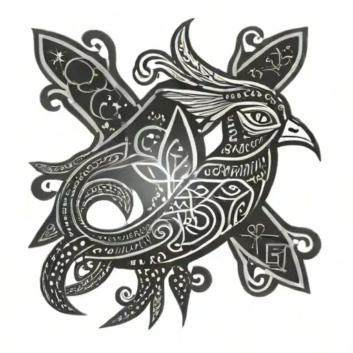 Sankofa symbol and Ethiopian Cross constellation rising tattoo design idea