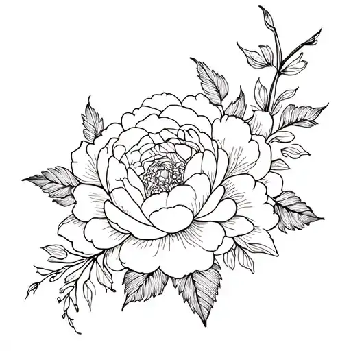 A delicate and intricate half sleeve design featuring dotilism peonies intertwined with rose motifs, perfectly fitting the feminine bone structure of the upper arm tattoo design idea
