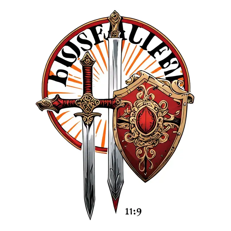 "Joshua 1:9" cross with sword and shield  tattoo design idea