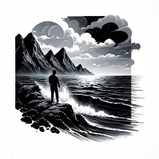 bigger than my age, love sea and mountains always around the boys tattoo design idea