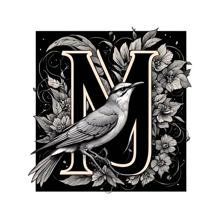 swift bird incorporating the letters M and J delicate female tattoo design idea