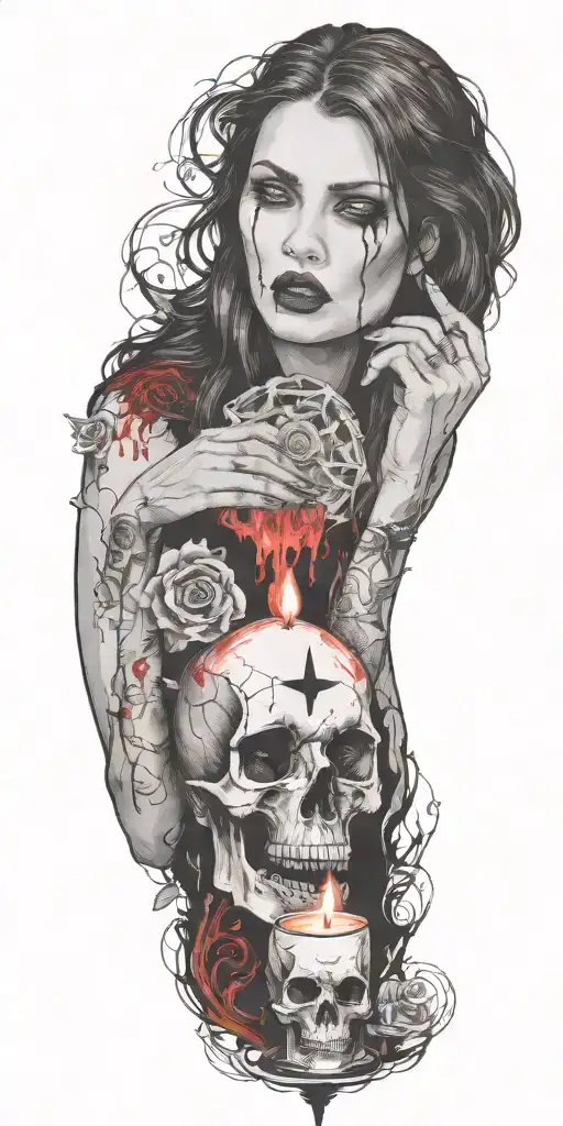 vampire blood women candle burning tattoo design idea