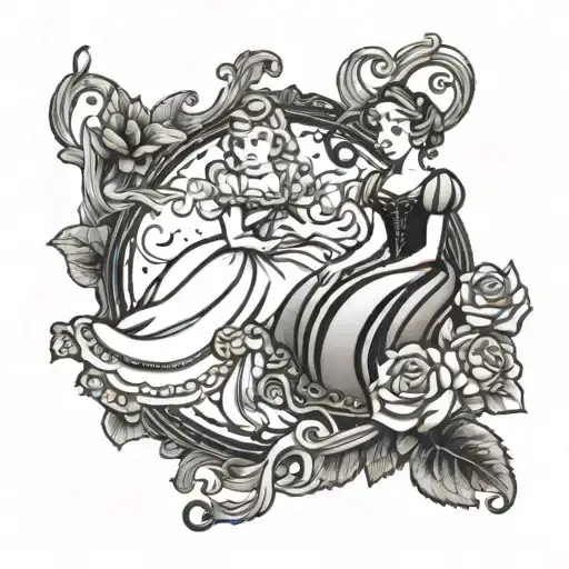 cinderella and belle tattoo design idea