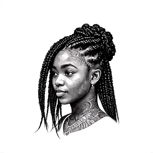 knot less braids on African American woman tattoo design idea