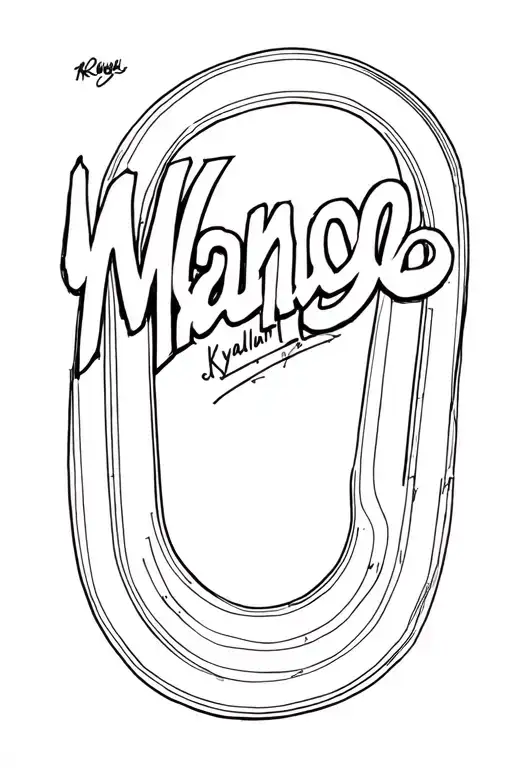 The outline of the kyalami race track with the word "Mango" written to fit the outside curve tattoo design idea