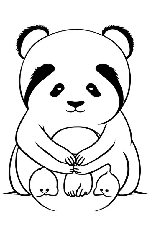 panda mom with two babies all holding hands tattoo design idea