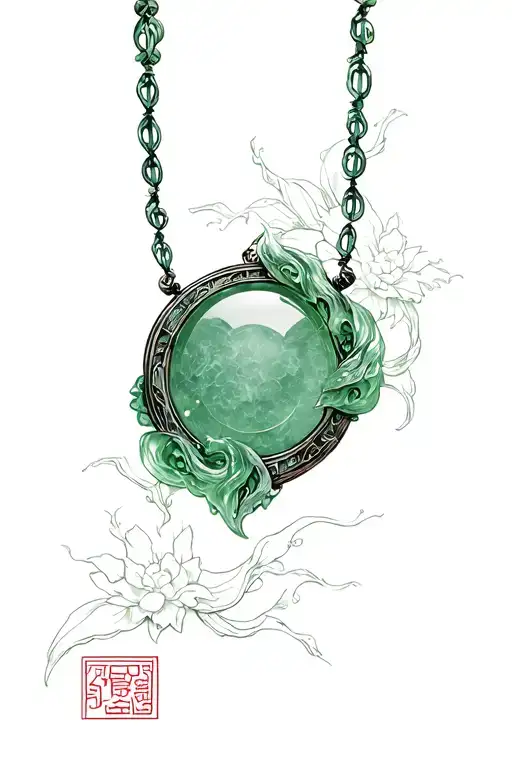 “Even jade has flaws” Round jade pendant tattoo design idea