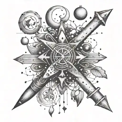 A constellation of love-themed symbols intertwined with pharmacy tools tattoo design idea