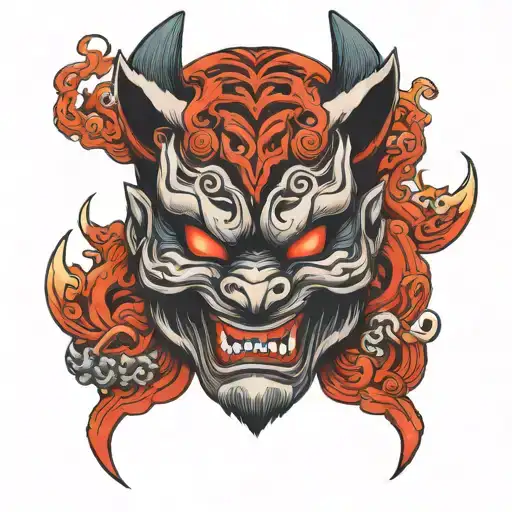 fox demon oni mask tattoo design idea