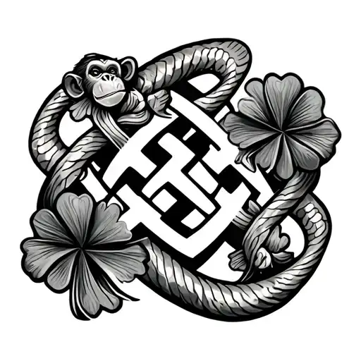 Irish knot design incorporating clovers fish and monkeys tattoo design idea