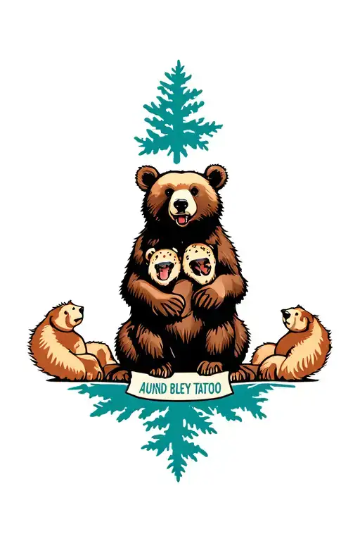 bear with two cubs tattoo design idea