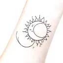 simple lines, pieces, sun, ghost, moon tattoo design idea