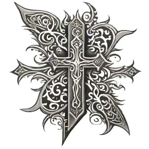 tribal tatto down the spine with a cross tattoo design idea