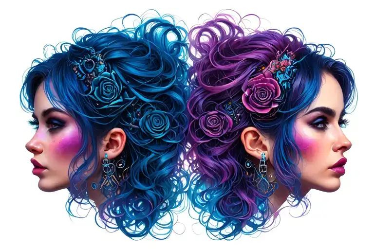 Goth Cyborg Gemini Sisters hair tattoo design idea