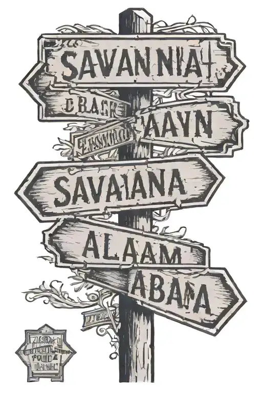 street sign and it's says Savannah and Alabama tattoo design idea