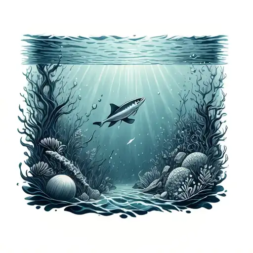 underwater scene tattoo design idea