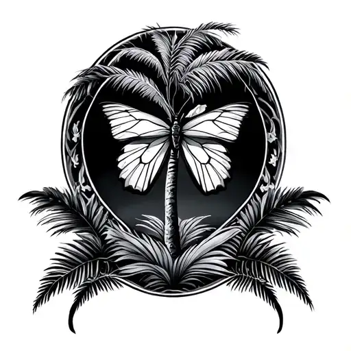 palm tree and butterfly tattoo design idea