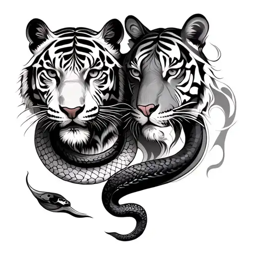 Twin Flames snake and tiger tattoo design idea