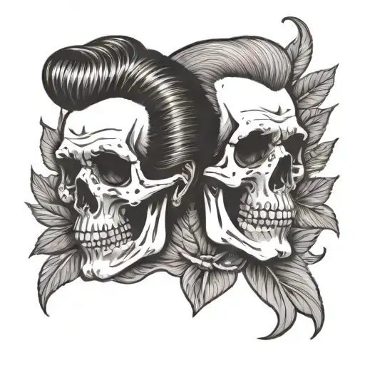 skull with elvis presley hair tattoo design idea