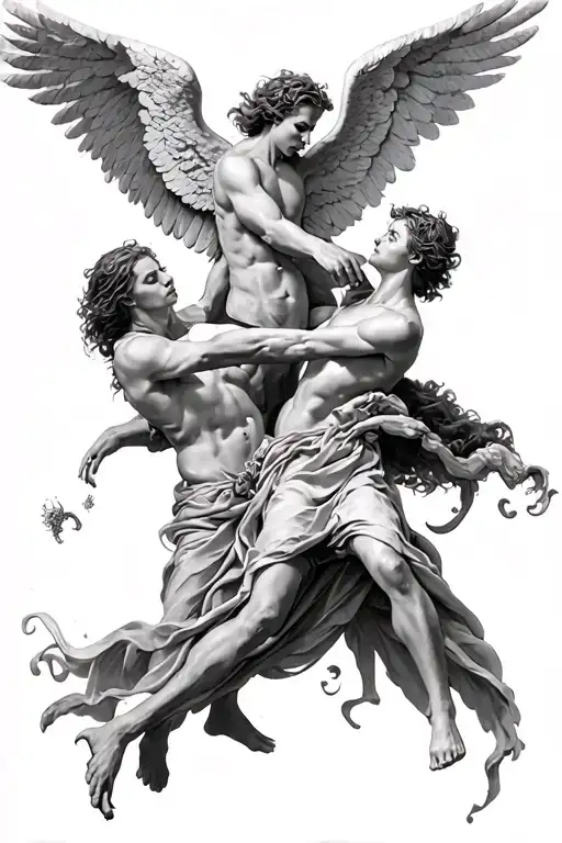 angels fighting demons tattoo design idea