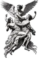 angels fighting demons tattoo design idea