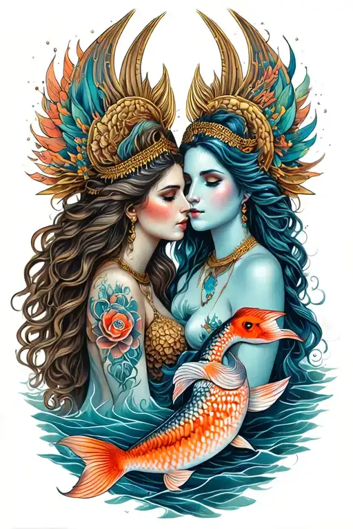  virgo goddess and pisces goddess combined tattoo tattoo design idea