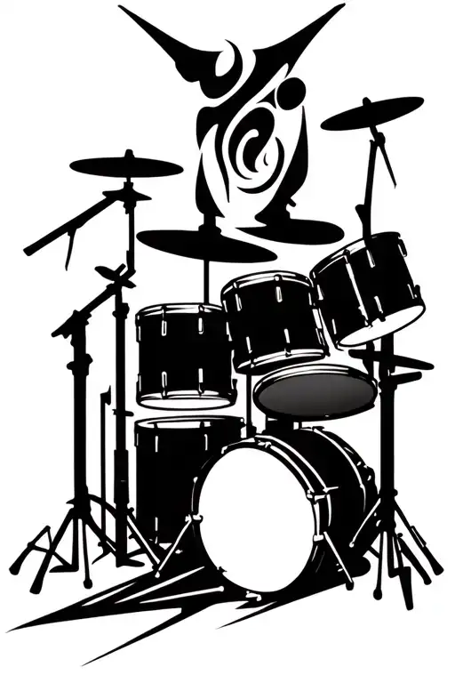 music inspired cyber sigilism tattoo featuring drum set tattoo design idea