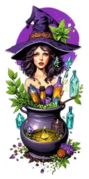  all the 90s and early 2000 witch movies and TV shows hidden in cauldrons, position bottles herbs crystals tattoo design idea