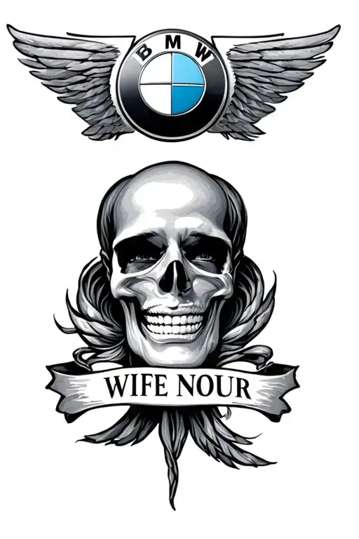 I want a combined logo of bmw with dentistry and the name of my wife nour tattoo design idea