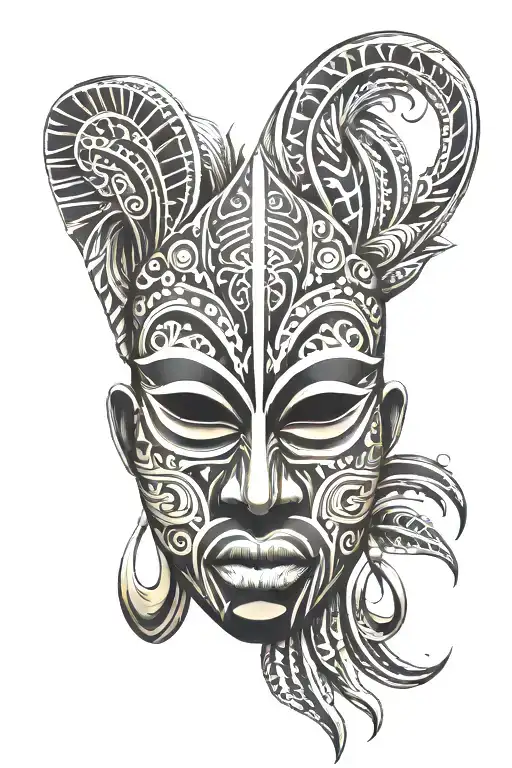 African tribal mask tattoo design idea
