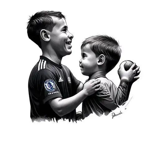 dad holding sons hand looking at Chelsea football club tattoo design idea