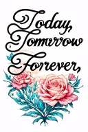 "Today, Tomorrow, Forever ❤️" line work arm sleeve tattoo design idea