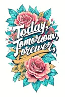 "Today, Tomorrow, Forever ❤️" line work arm sleeve tattoo design idea