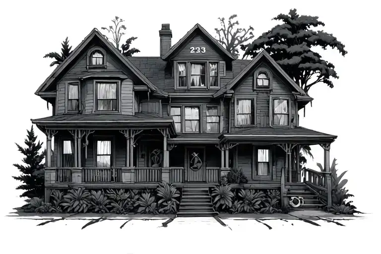 trap house with number 23 on front tattoo design idea